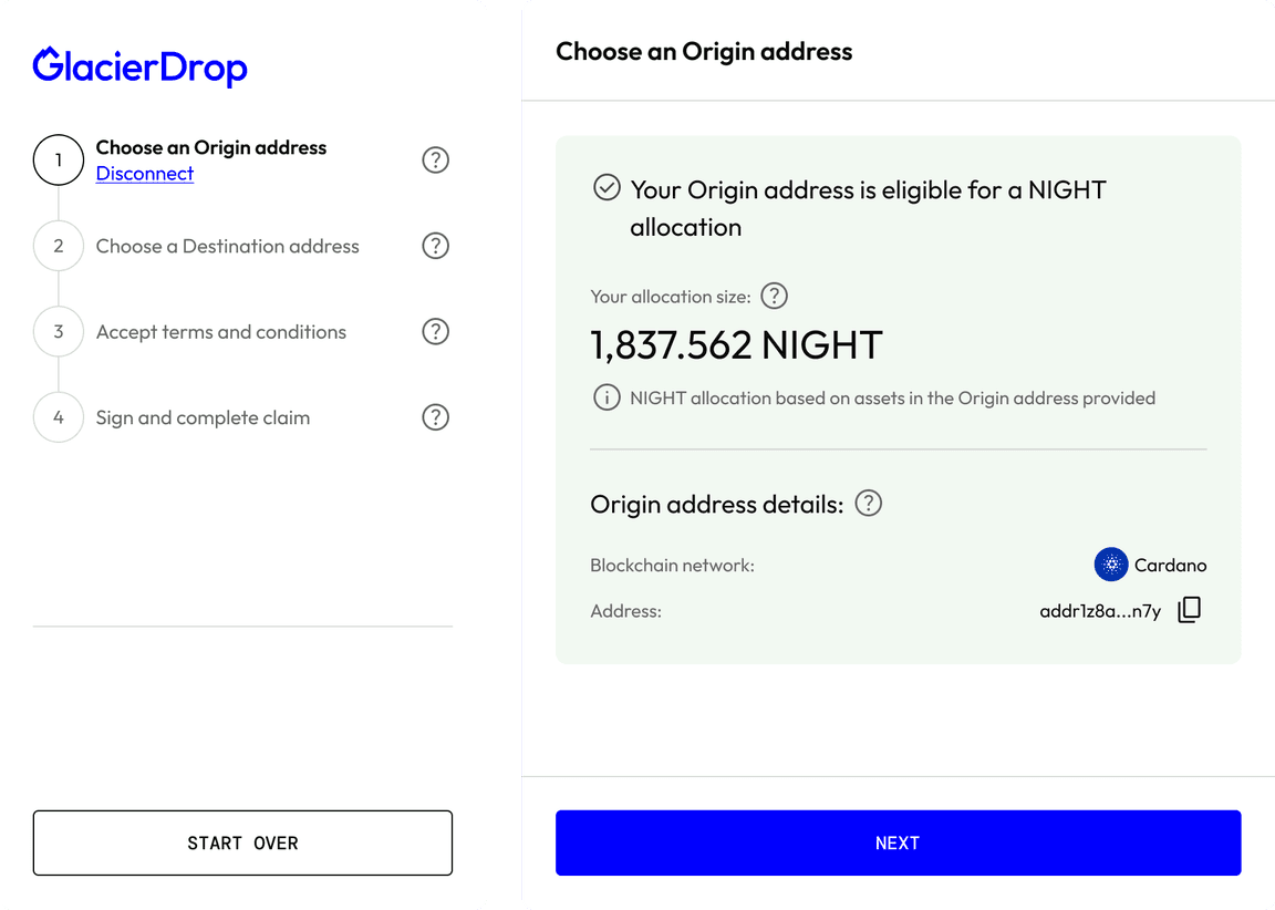 Glacier Drop claim screen